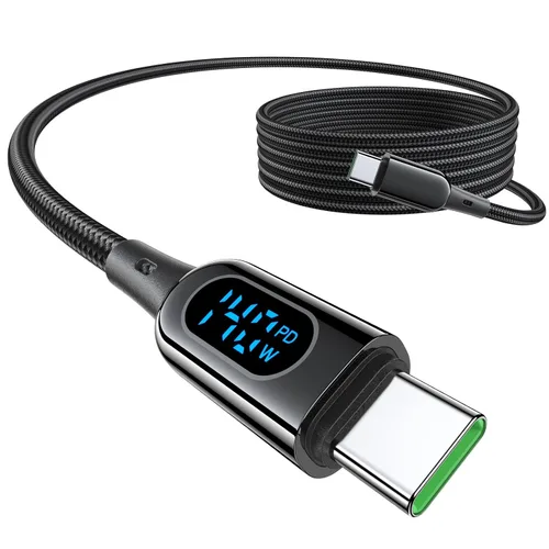 Miniatura 10 de DC03 - Cable USB C a USB C, 140 W PD de suministro de energía con pantalla LED, cable de carga rápida tipo C, cable de carga trenzado de nailon