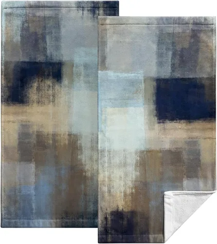 Toallas de Mano Azul Gris Marrón para Baño Negras Pintura Moderna de Arte Abstracto Toallas de Cocina Suave Absorbente Toalla de Huésped Punta de