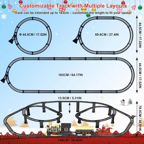 Miniatura 3 de Juego de tren eléctrico con pistas elevadas 3D, vagones de pasajeros de locomotora, luces y modo silencioso, tren de Navidad para niños, regalo
