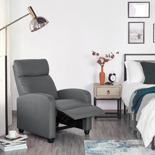 Miniatura 2 de Yaheetech Asiento de cine en casa, silla reclinable de piel sintética, moderna para sala de estar, sofá reclinable con bolsillo, color gris primavera