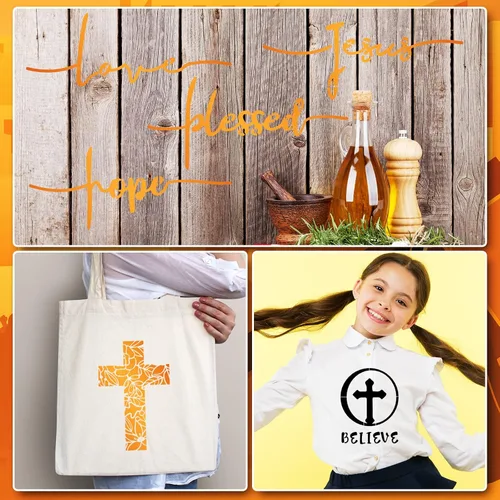 Miniatura 6 de Tinlade Juego de 9 plantillas de cruz cristianas, plantillas cristianas Believe Jesús Perdonado, Cruz Religiosa, Reutilizable, Plantilla de Pintura