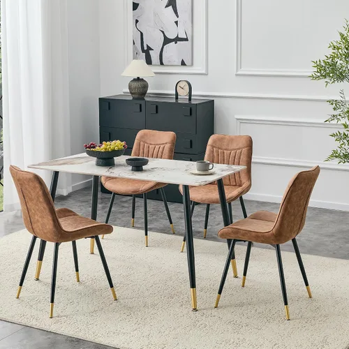 Miniatura 46 de Modern Dining Table Set for 4,50" Sintered Stone Table Set for 4,Marble Dining Table Set of 4 with Upholstered Chair,5 Piece Rectangular Dining Room