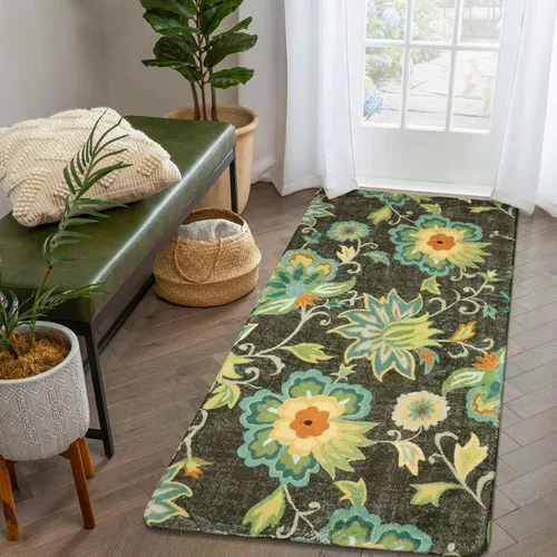 Miniatura 56 de Lahome - Tapete floral con estampado de cachemira, lavable, antideslizante, pequeño, anti-manchas, suave, para baño, entrada, dormitorio, Negro