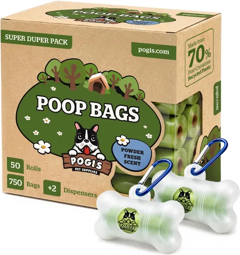 Miniatura 10 de Pogi's - Bolsas para excrementos de perro, a prueba de fugas y extragruesas, con 2 soportes (sin perfume, 50 rollos, 750 unidades)