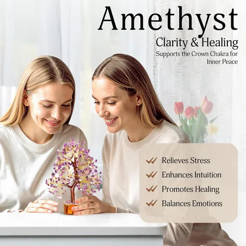 Miniatura 4 de YATSKIA Árbol de la vida de cristales de amatista, piedras y cristales, árbol bonsái, regalos de buena suerte para mujeres, accesorios de Alambre