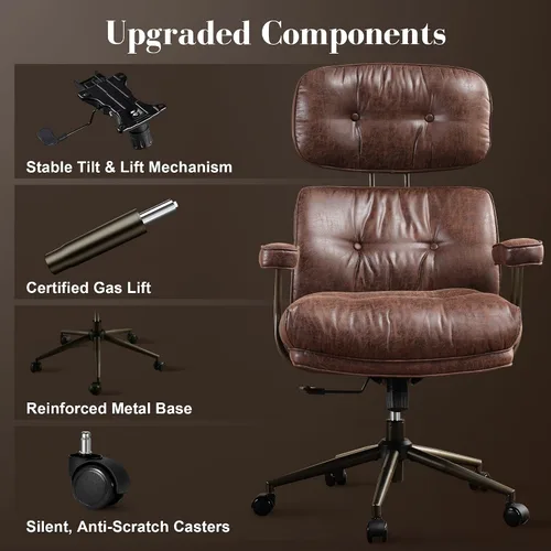 Miniatura 8 de Silla ergonómica de escritorio de oficina en casa, silla giratoria de 360° con inclinación y altura ajustable con cojín grueso y reposabrazos