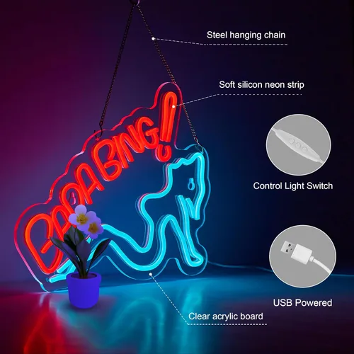 Miniatura 5 de Letrero de neón Bada Girls para decoración de pared, señal de neón regulable Bing Sopranos, luz de neón LED USB alimentada, señales de arte de neón