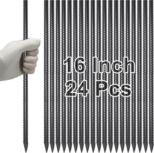Miniatura 18 de VVOKGO - Juego de estacas de refuerzo de 24 pulgadas, estacas de forma recta para concreto, resistentes (8 piezas), estacas de acero de metal