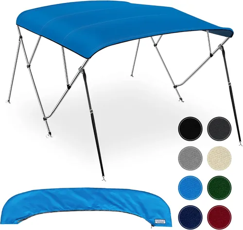 Miniatura 14 de Bimini Tops de 4 lazos para barcos, a prueba de decoloración, postes de soporte, botas de almacenamiento, lona marina 900D, toldo para barco, Negro