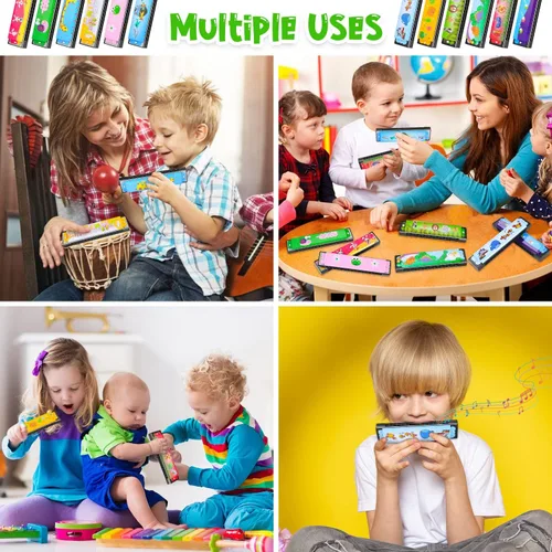 Miniatura 6 de 6 estilos de armónica para niños, armónicas ligeras con doble fila de 16 agujeros, armónica para niños, favoritos de fiesta navideña para adultos