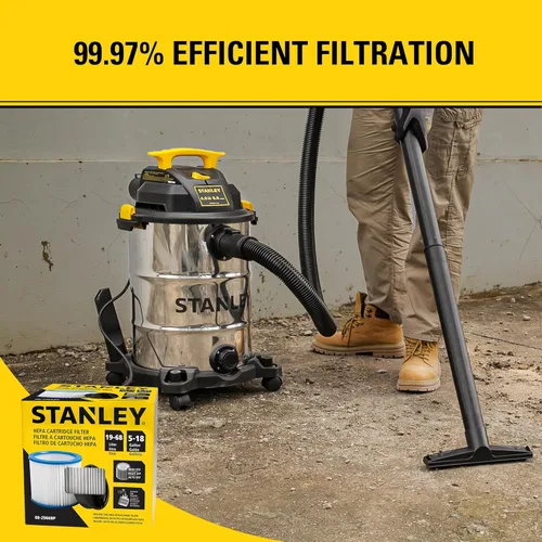 Miniatura 6 de STANLEY Filtro de vacío HEPA de repuesto 08-2566BP, apto para la mayoría de aspiradoras húmedas y secas de 5 a 18 galones, compatible con SL18115