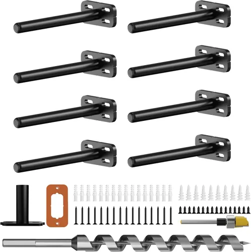 Miniatura 13 de 8 piezas de soportes de estante de pared resistentes para estantes flotantes ocultos, invisibles, negros, soportes de estante decorativos