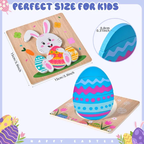 Miniatura 7 de Paquete de 4 rompecabezas de madera de Pascua para niños y niñas pequeños, rompecabezas de juguetes para cestas de Pascua, regalos de fiesta