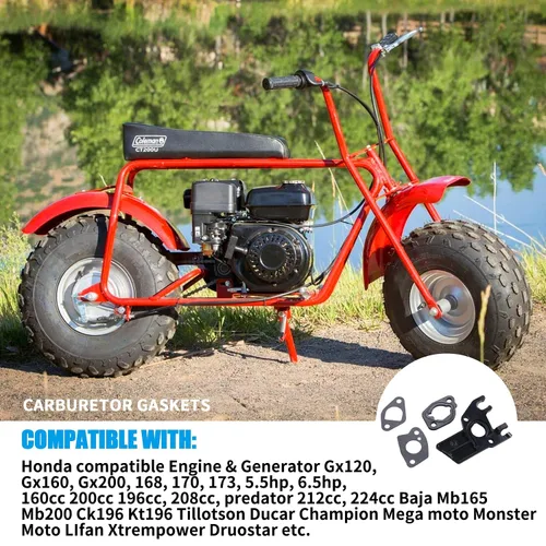 Miniatura 6 de JINGKE Juntas de carburador compatibles con Honda GX200 y Clones Coleman Predator 212cc Ct200u Bt200x 159cc 196cc 224cc etc. 5 paquetes (para motor)