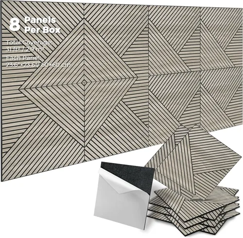 Miniatura 8 de Paneles de pared acústicos 3D autoadhesivos para despegar y pegar, paquete de 8 paneles insonorizados con patrón de madera autoadhesivos de 23.6 x