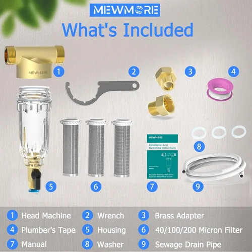 Miniatura 7 de WHC40 Filtro de sedimentos, filtro de agua reutilizable de centrifugado de sedimentos de 40 y 100 y 200 micras, filtro de agua para toda la casa