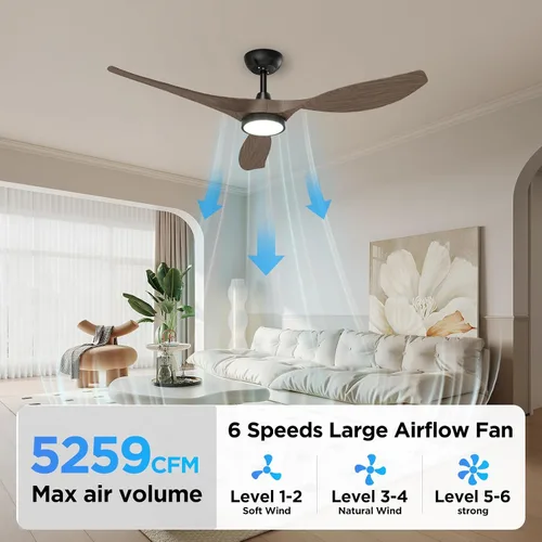 Miniatura 7 de Ventiladores de techo con luces y control remoto, grandes de 52 pulgadas, para interiores, motor de CC silencioso y aspas de ventilador de ABS, 3