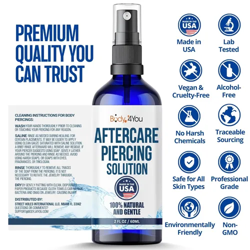 Miniatura 8 de BodyJ4You Piercing post-cuidado en aerosol – Solución salina Piercings Lavado de heridas Salina Estéril – Eliminación de golpes queloides Oído