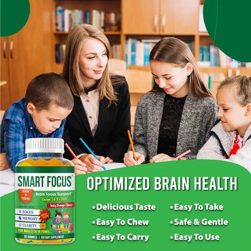 Miniatura 4 de Smart Focus Omega 3 DHA Focus - Gomitas para niños y adolescentes, suplemento de concentración y atención para niños, vitaminas de apoyo cerebral