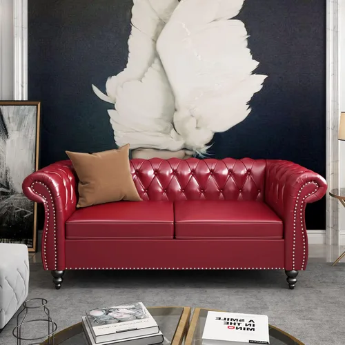 Miniatura 19 de ORRD - Sofá Chesterfield de Terciopelo, Sofá Moderno de Terciopelo con 3 Asientos con Brazos Enrollados y Clavos para Sala de Estar, Dormitorio