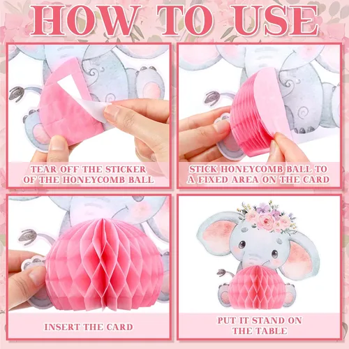 Miniatura 5 de Lenwen 8 piezas de decoración de elefante rosa para baby shower, centros de mesa de baby shower, decoración de fiesta de elefante, centros de mesa