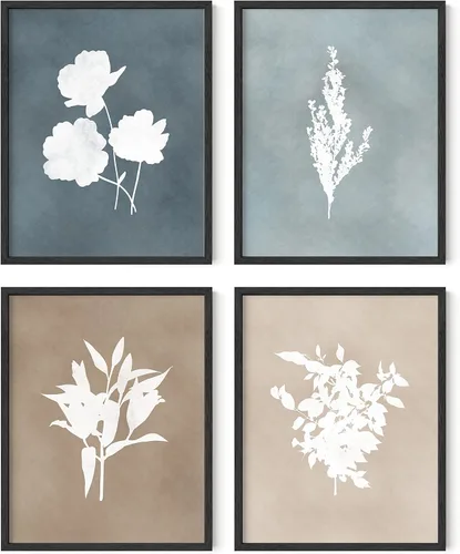 Miniatura 22 de HAUS AND HUES Arte de pared floral gris, juego de 4 pósteres de plantas para pared vintage, impresiones botánicas, cuadros de flores en blanco
