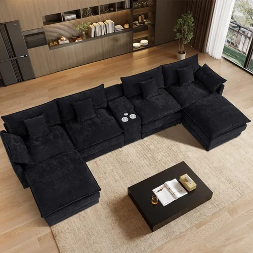 Miniatura 11 de Sofá modular de nube en forma de U de 162.6 pulgadas, sofá seccional para sala de estar, moderno sofá de nube de terciopelo de gran tamaño con Gris