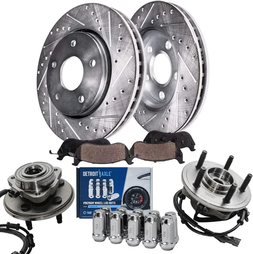 Miniatura 28 de Detroit Axle - Kit de frenos para Jeep Grand Cherokee 99-04 1999 2000 2001 2002 2003 2004 Rotores de freno de disco perforados y ranurados Pastillas