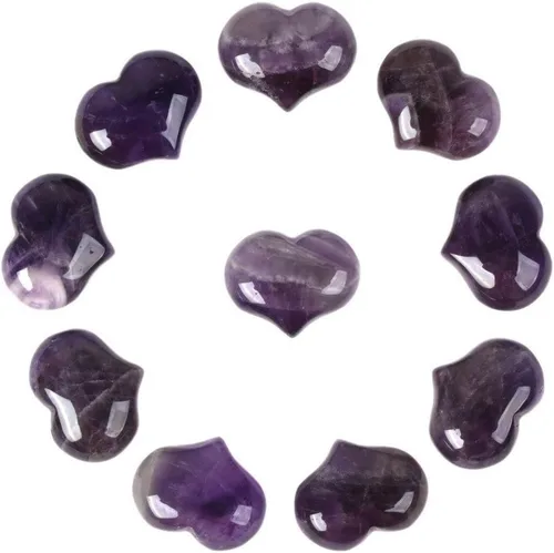 Justinstones Caja de regalo de piedra preciosa natural de amatista curativa de 1 pulgada, mini bolsillo de corazón hinchado, caja de regalo de