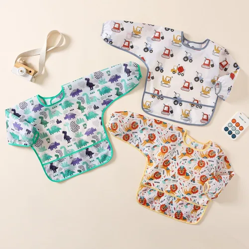 Miniatura 5 de Babero de manga, paquete de 5, baberos impermeables para bebé de 3 a 24 meses, fáciles de limpiar con toalla