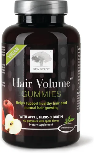 NEW NORDIC Gomitas de volumen para el cabello, 2500 mcg de biotina, suplemento diario de vitaminas para el cabello para apoyar el cabello, la piel y