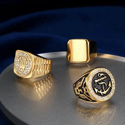 Miniatura 6 de Dochais 3 anillos para hombres y mujeres, de acero inoxidable, con circonita cúbica, de eslabones cubanos gruesos, vintage, con sello
