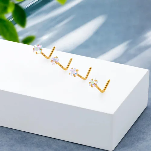 Miniatura 4 de 4 piezas de anillos de nariz de 20G bañados en oro de 14K para mujeres y hombres, anillos de nariz en forma de L, joyería hipoalergénica