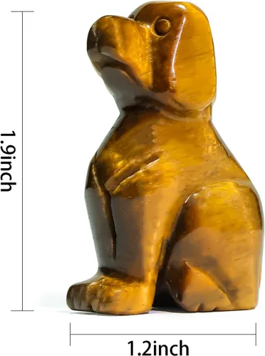 Miniatura 3 de Artistone Estatua de perro de ojo de tigre amarillo de 2 pulgadas, piedra preciosa tallada, animales curativos, escultura de cachorro de la suerte