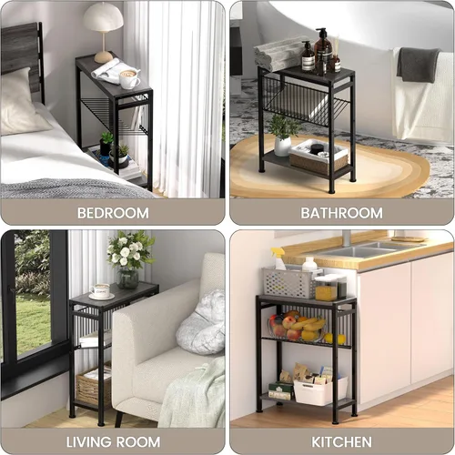 Miniatura 6 de Mesa auxiliar para espacio pequeño, mesa auxiliar estrecha de 3 niveles con soporte para revistas, mesita de noche delgada, mesa de sofá delgada Gris