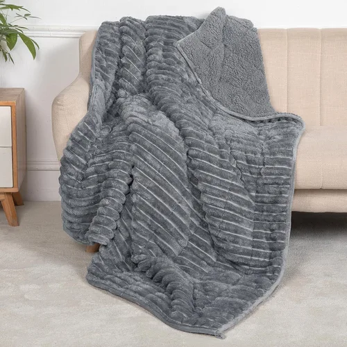 Miniatura 6 de Manta con peso de forro polar Sherpa con rayas acanaladas 3D, manta pesada de franela suave de 12 libras para sofá y cama, manta gruesa con cuentas