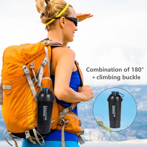 Miniatura 6 de Shaker Bottle - Botellas mezcladoras de proteínas de 18 onzas con almacenamiento de polvo y estuche para píldoras, 16.9 fl oz, taza agitadora de Azul