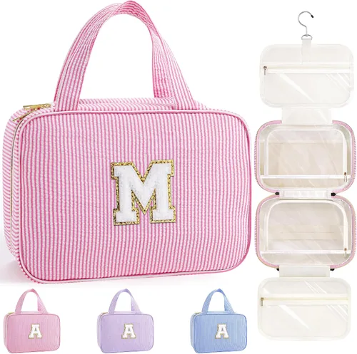 Miniatura 29 de TOPEAST Neceser colgante de viaje, bolsa de aseo personalizada con inicial, regalos de cumpleaños para mamá, hija, hermana, amigas, artículos Púrpura
