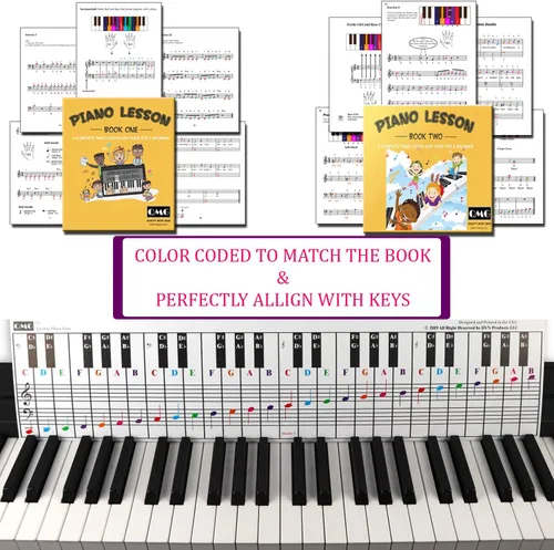Miniatura 3 de QMG Tabla de notas para piano y teclado y notas completas a color, lección de música de piano y libro guía 1 y libro 2 para niños y principiantes