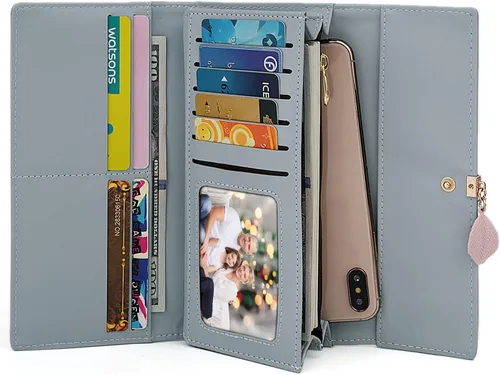 Miniatura 105 de UTO - Cartera pequeña RFID de piel sintética con dije de hoja, cierre de cremallera y tarjetero.