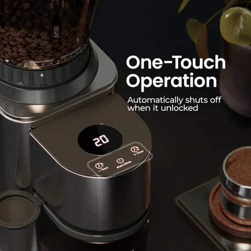 Miniatura 6 de Molinillo eléctrico de café con 24 ajustes de molienda precisos, temporizador digital de 40 segundos para prensa francesa, expreso y vertido por