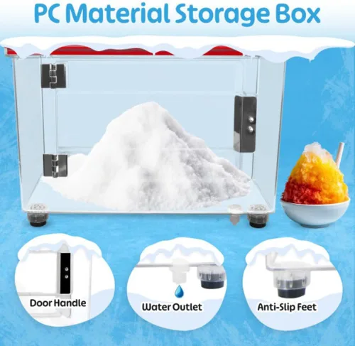 Miniatura 5 de Máquina trituradora de hielo - Máquina de cono de nieve con cuchillas duales de acero inoxidable - Máquina de hielo rallado de 440 libras/hora 250W