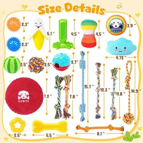 Miniatura 6 de KIPRITII Juego de 25 juguetes para perros, ideal para dentición, entretenimiento y juego interactivo, incluye juguetes para cachorros, juguetes