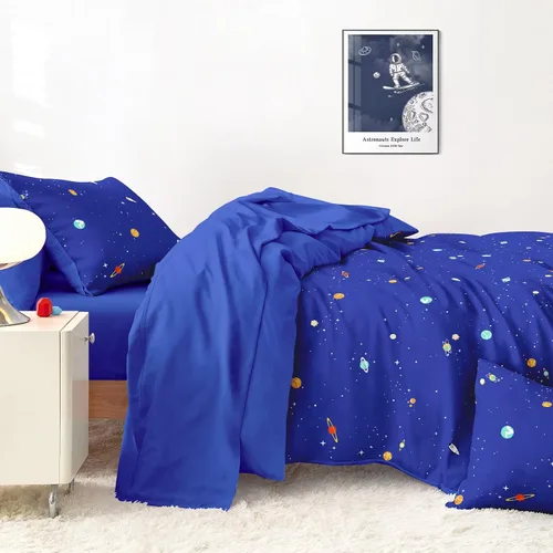 Miniatura 4 de Wake In Cloud - Juego de edredón espacial, tela 100% algodón, diseño de astronauta con diseño de constelación, cohete y estrella, para niños