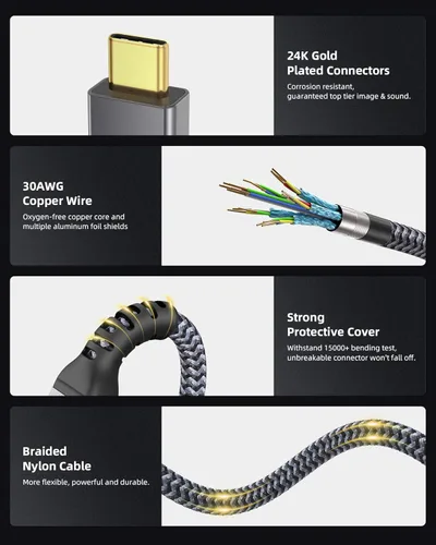 Miniatura 5 de Maxonar Cable Thunderbolt 5 de 80 Gbps de 4 pies, carga de 240 W, pantalla dual de 8K, 3 veces más rápido que TB4 para editores de video de 16 K