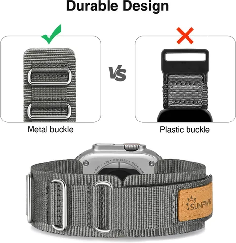 Miniatura 4 de Paquete de la resistente correa de nailon con velcro para Apple Watch (gris/negro)