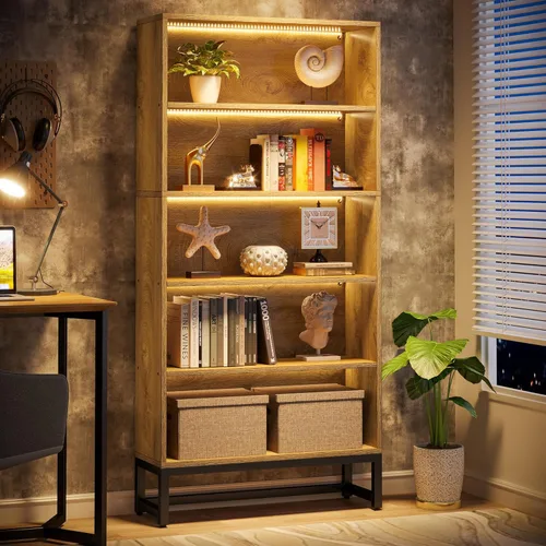 Miniatura 12 de Tribesigns Estantería Alta Negra Librero, Estanterías Grandes de 70.8" Pulgadas Organizador con Luces LED, Estantería de Biblioteca Independiente