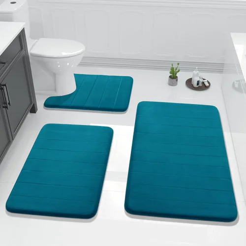 Miniatura 12 de Yimobra Juego de 3 tapetes de baño de espuma viscoelástica con alfombra de inodoro en forma de U, antideslizantes, súper suaves, absorbentes, de Gris