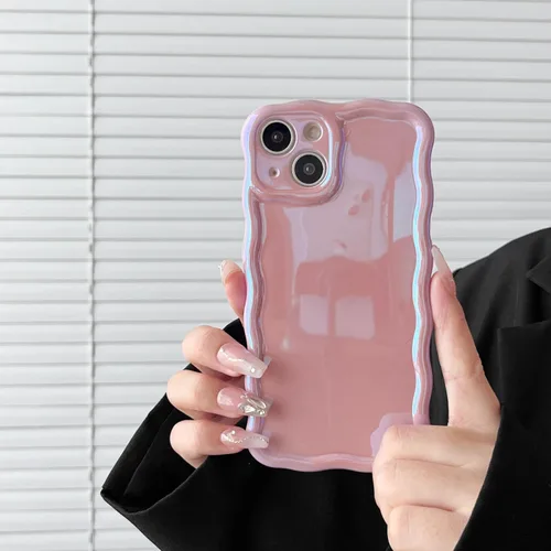 Miniatura 11 de FABSPARK Funda para iPhone 14 Pro Max, bonita funda colorida con láser, retro, exquisita, rizada, borde ondulado, protector estético de TPU suave