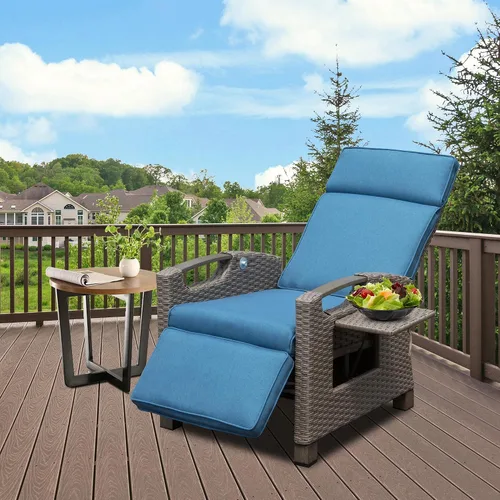 Miniatura 9 de Domi - Silla reclinable para exteriores, sillón reclinable de patio con mimbre tejido a mano, mesa abatible con respaldo de empuje, ángulo